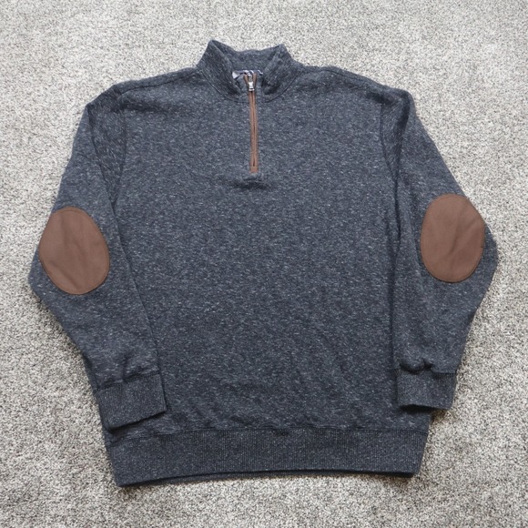 Cremieux Sweater Men's XL Quarter Zip Pullover Gray Casual Elbow Patch - Picture 1 of 9